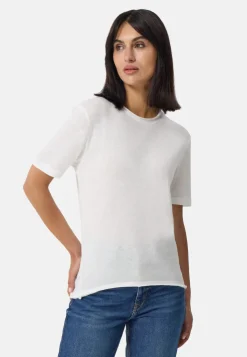 Baumwolle Kaschmir T-Shirt mit Rundhals weiss
