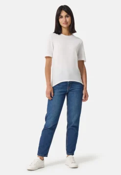 Baumwolle Kaschmir T-Shirt mit Rundhals weiss