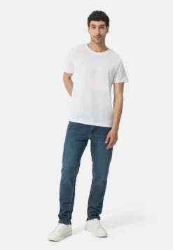 Baumwolle Kaschmir T-Shirt mit Rundhals weiss