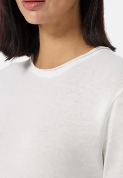 Baumwolle Kaschmir T-Shirt mit Rundhals weiss