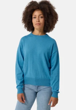 Bio Baumwolle Kaschmir Oversize Style Rundhals Pullover iceland blue