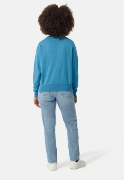 Bio Baumwolle Kaschmir Oversize Style Rundhals Pullover iceland blue