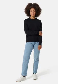 Bio Baumwolle Kaschmir Oversize Style Rundhals Pullover schwarz