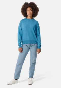 Bio Baumwolle Kaschmir Oversize Style Rundhals Pullover iceland blue