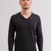 Bio Kaschmir V-Ausschnitt Pullover dunkelgrau