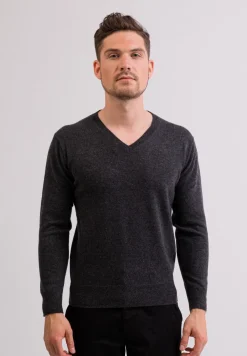 Bio Kaschmir V-Ausschnitt Pullover dunkelgrau