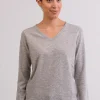 Bio Kaschmir V-Ausschnitt Pullover silbergrau