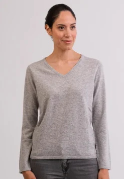 Bio Kaschmir V-Ausschnitt Pullover silbergrau