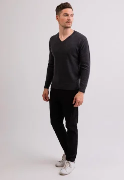 Bio Kaschmir V-Ausschnitt Pullover dunkelgrau