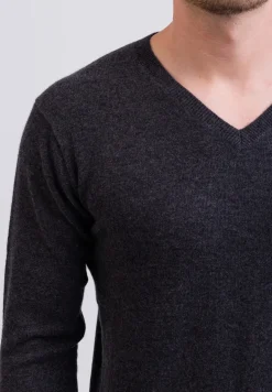 Bio Kaschmir V-Ausschnitt Pullover dunkelgrau
