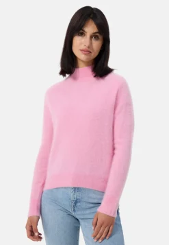 Brushed Kaschmir Pullover mit kurzem Stehkragen hell pink