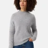 Brushed Kaschmir Pullover mit kurzem Stehkragen hellgrau