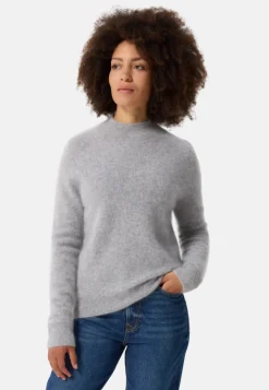 Brushed Kaschmir Pullover mit kurzem Stehkragen hellgrau