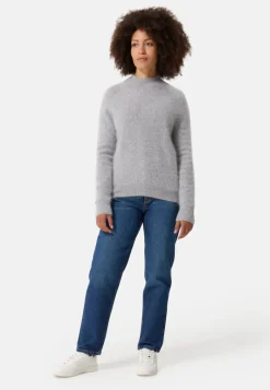 Brushed Kaschmir Pullover mit kurzem Stehkragen hellgrau