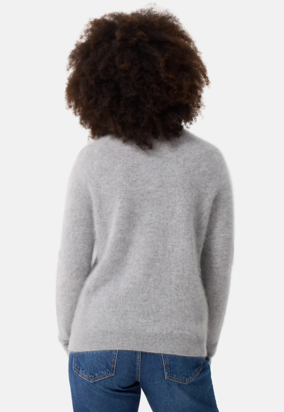 Brushed Kaschmir Pullover mit kurzem Stehkragen hellgrau