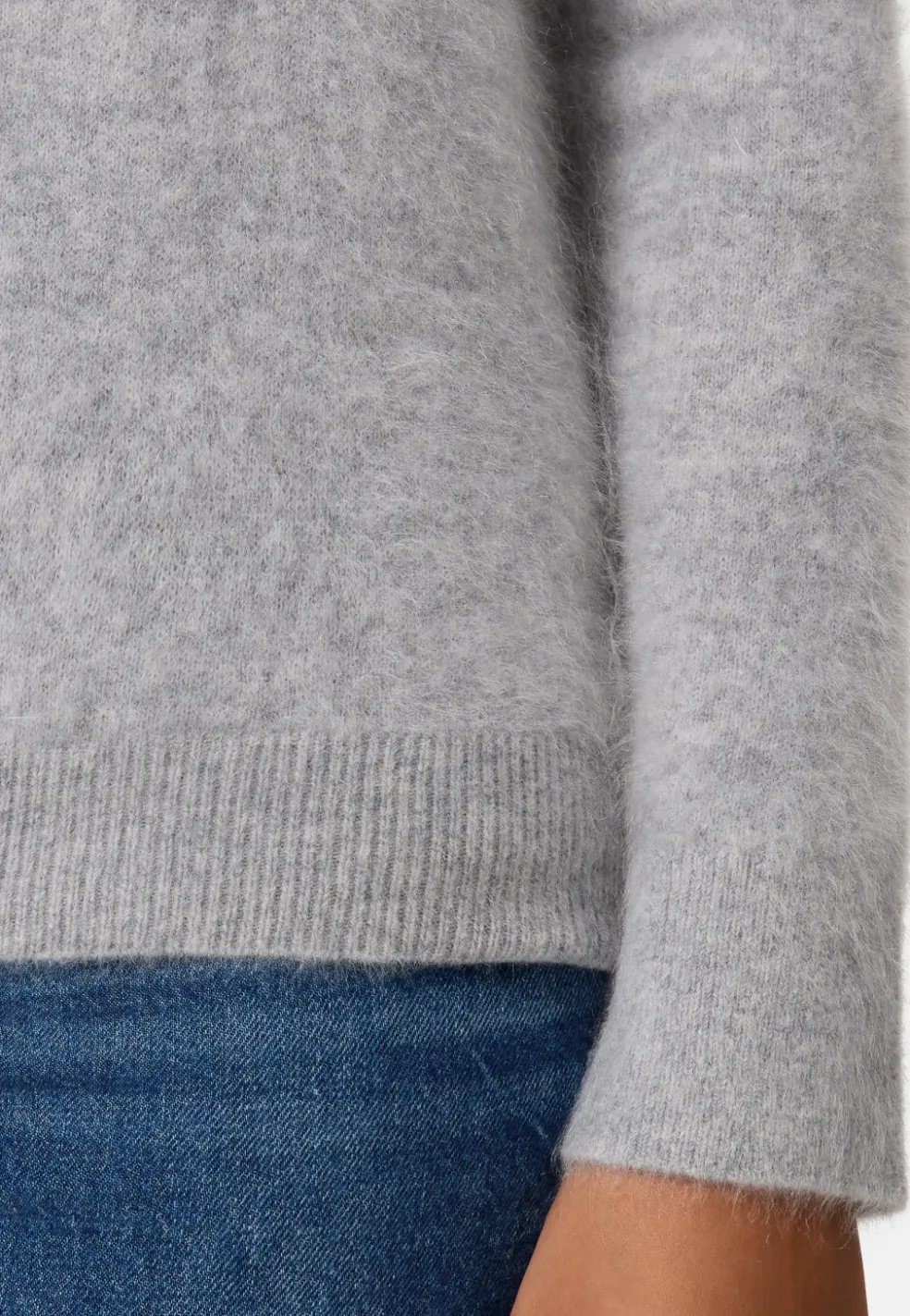 Brushed Kaschmir Pullover mit kurzem Stehkragen hellgrau