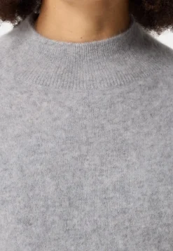 Brushed Kaschmir Pullover mit kurzem Stehkragen hellgrau