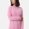 Brushed Kaschmir Rundhals Pullover mit Seitenschlitzen hell pink