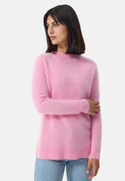 Brushed Kaschmir Rundhals Pullover mit Seitenschlitzen hell pink