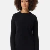 Brushed Kaschmir Rundhals Pullover mit Seitenschlitzen schwarz