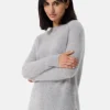 Brushed Kaschmir Rundhals Pullover mit Seitenschlitzen hellgrau