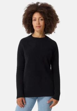 Brushed Kaschmir Rundhals Pullover mit Seitenschlitzen schwarz