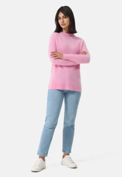 Brushed Kaschmir Rundhals Pullover mit Seitenschlitzen hell pink
