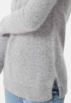Brushed Kaschmir Rundhals Pullover mit Seitenschlitzen hellgrau