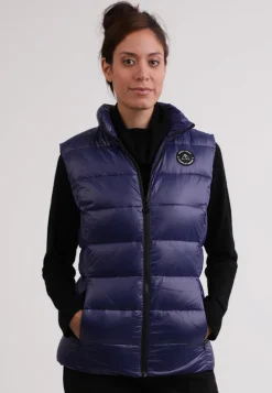 Daunengilet mit Kaschmirfutter in glänzender Optik navy