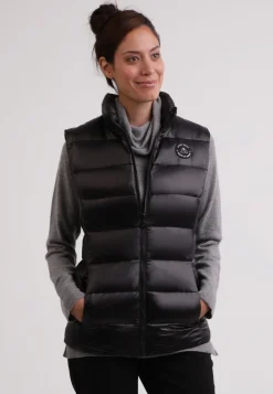 Daunengilet mit Kaschmirfutter in glänzender Optik schwarz