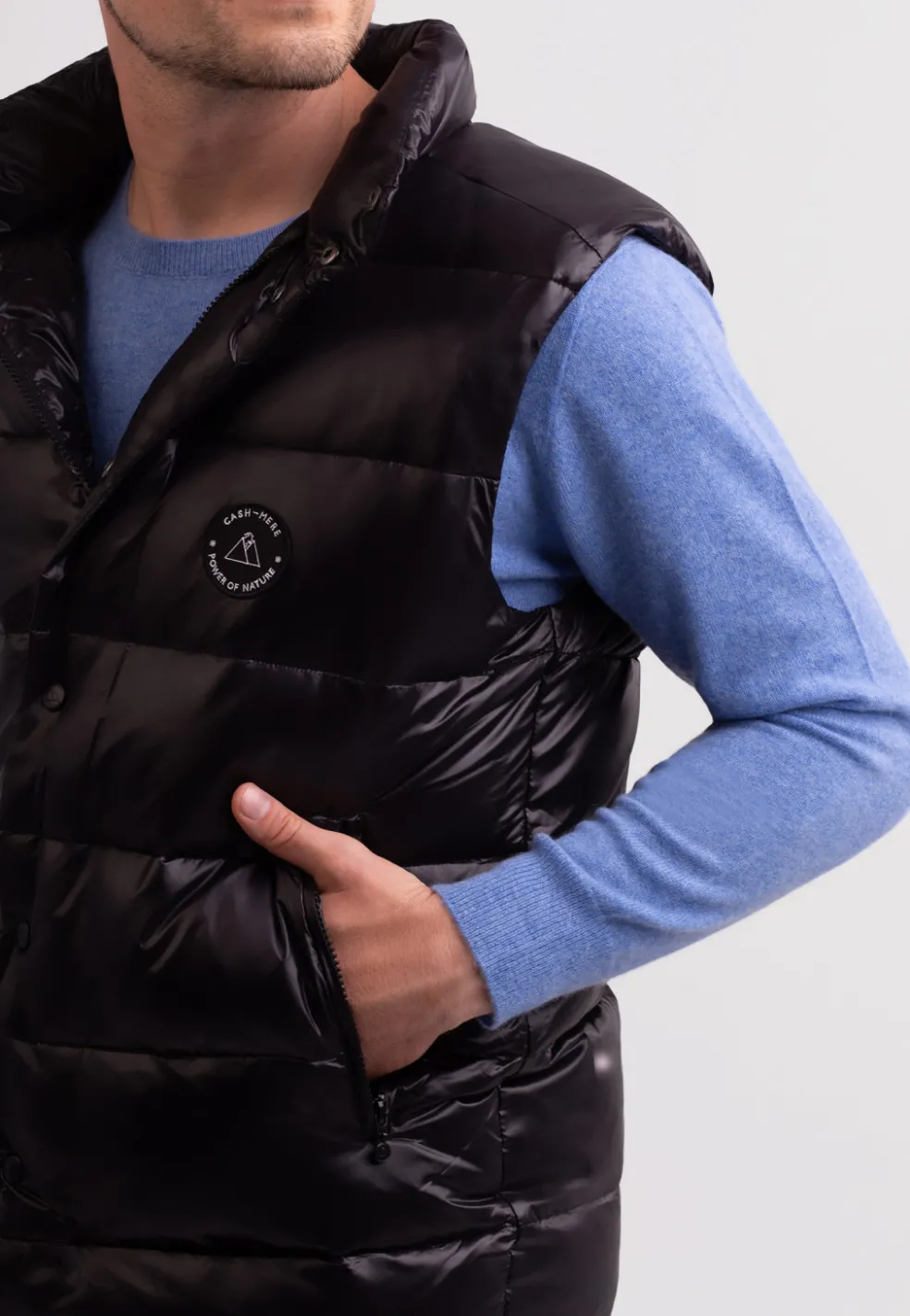 Daunengilet mit Kaschmirfutter schwarz