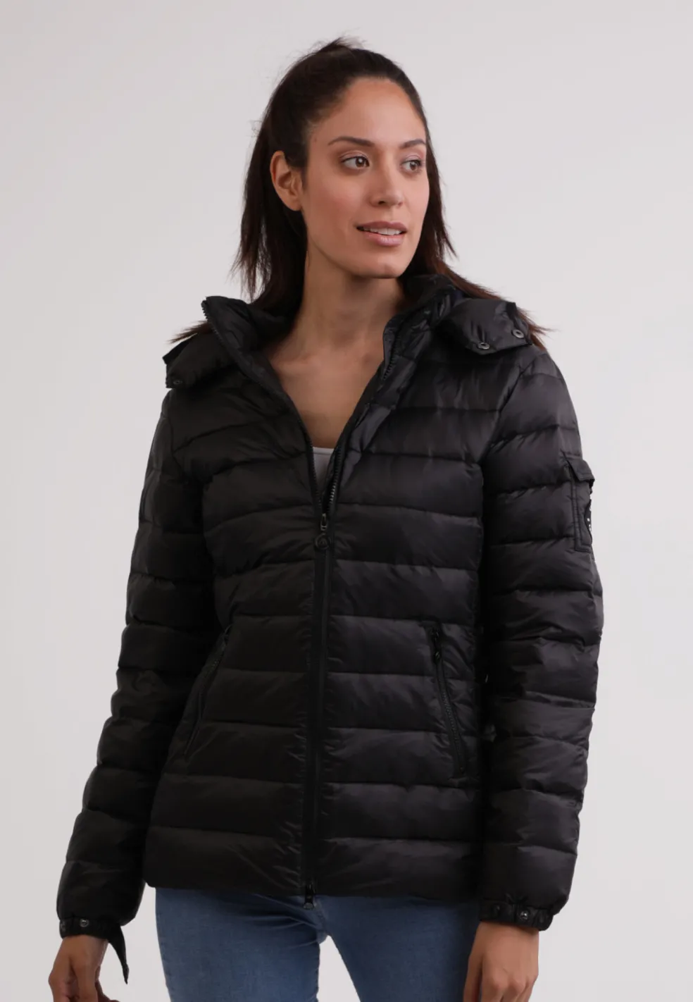 Daunenjacke mit Kapuze und Kaschmirfutter schwarz