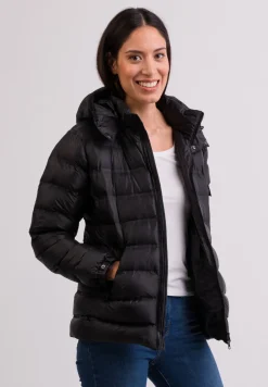 Daunenjacke mit Kapuze und Kaschmirfutter schwarz