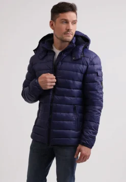 Daunenjacke mit Kapuze und Kaschmirfutter navy
