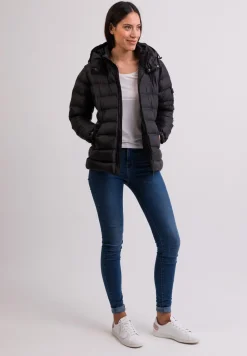 Daunenjacke mit Kapuze und Kaschmirfutter schwarz