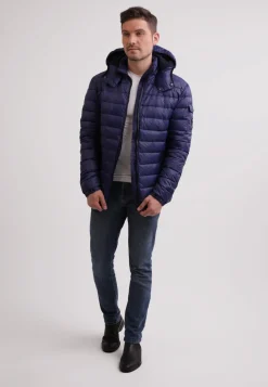 Daunenjacke mit Kapuze und Kaschmirfutter navy