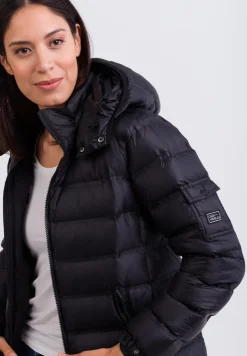 Daunenjacke mit Kapuze und Kaschmirfutter schwarz