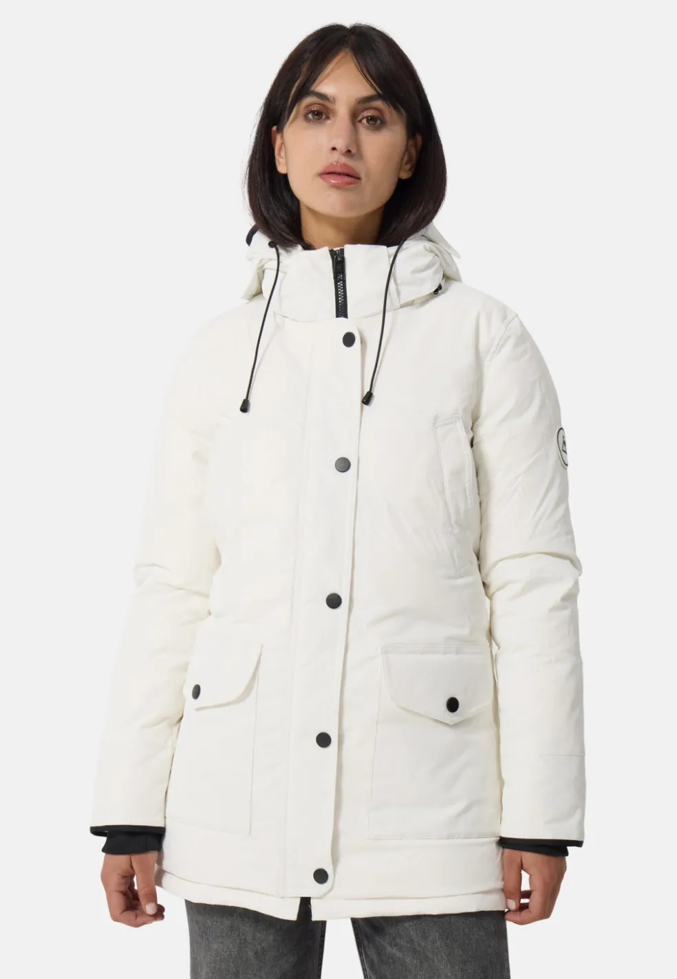Daunenparka Mantel mit Kapuze und Kaschmirfutter weiss