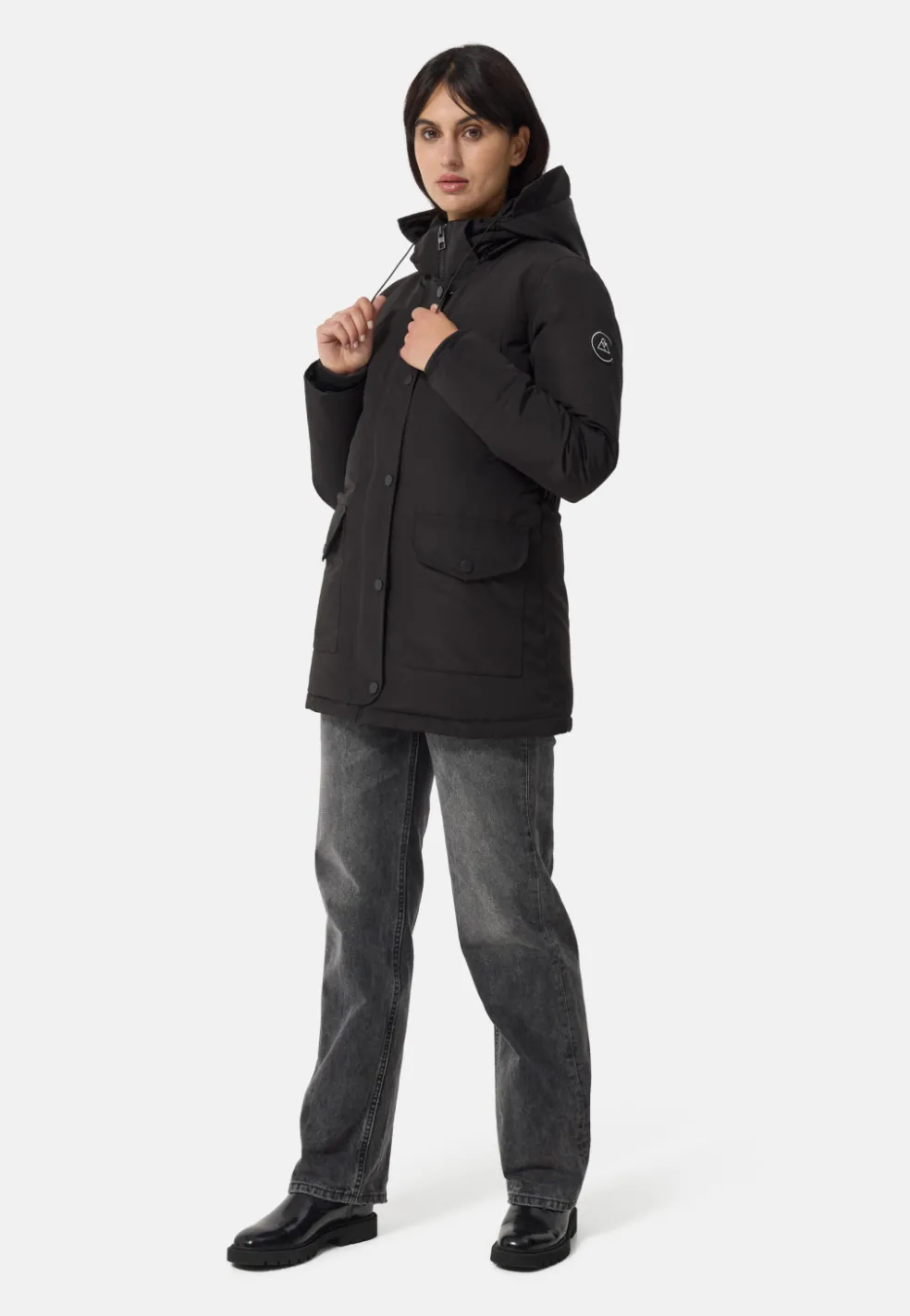 Daunenparka Mantel mit Kapuze und Kaschmirfutter schwarz