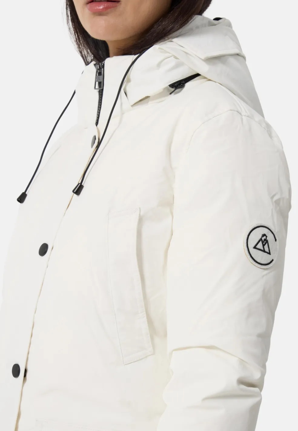 Daunenparka Mantel mit Kapuze und Kaschmirfutter weiss