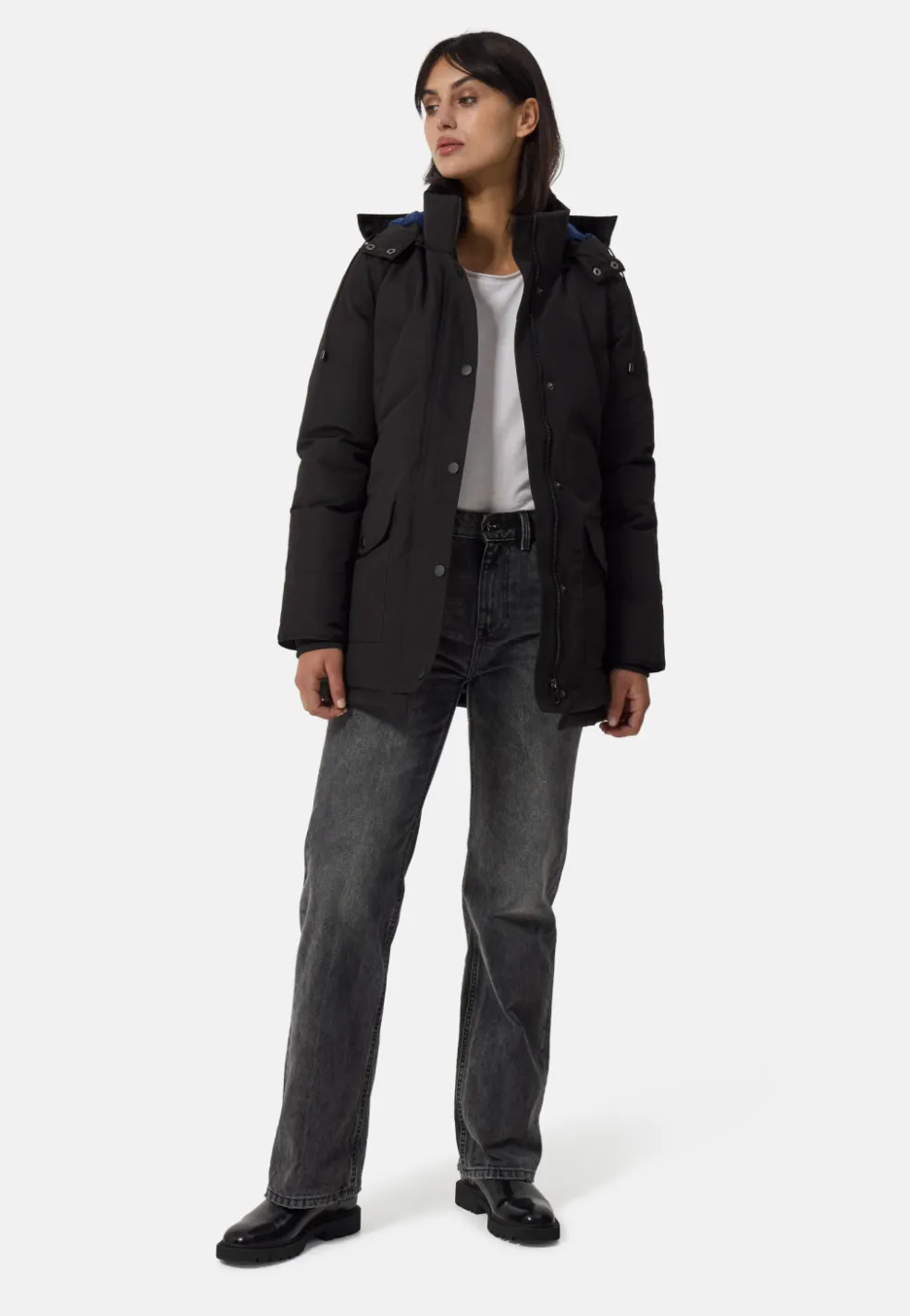 Daunenparka Mantel mit Kapuze und Kaschmirfutter schwarz