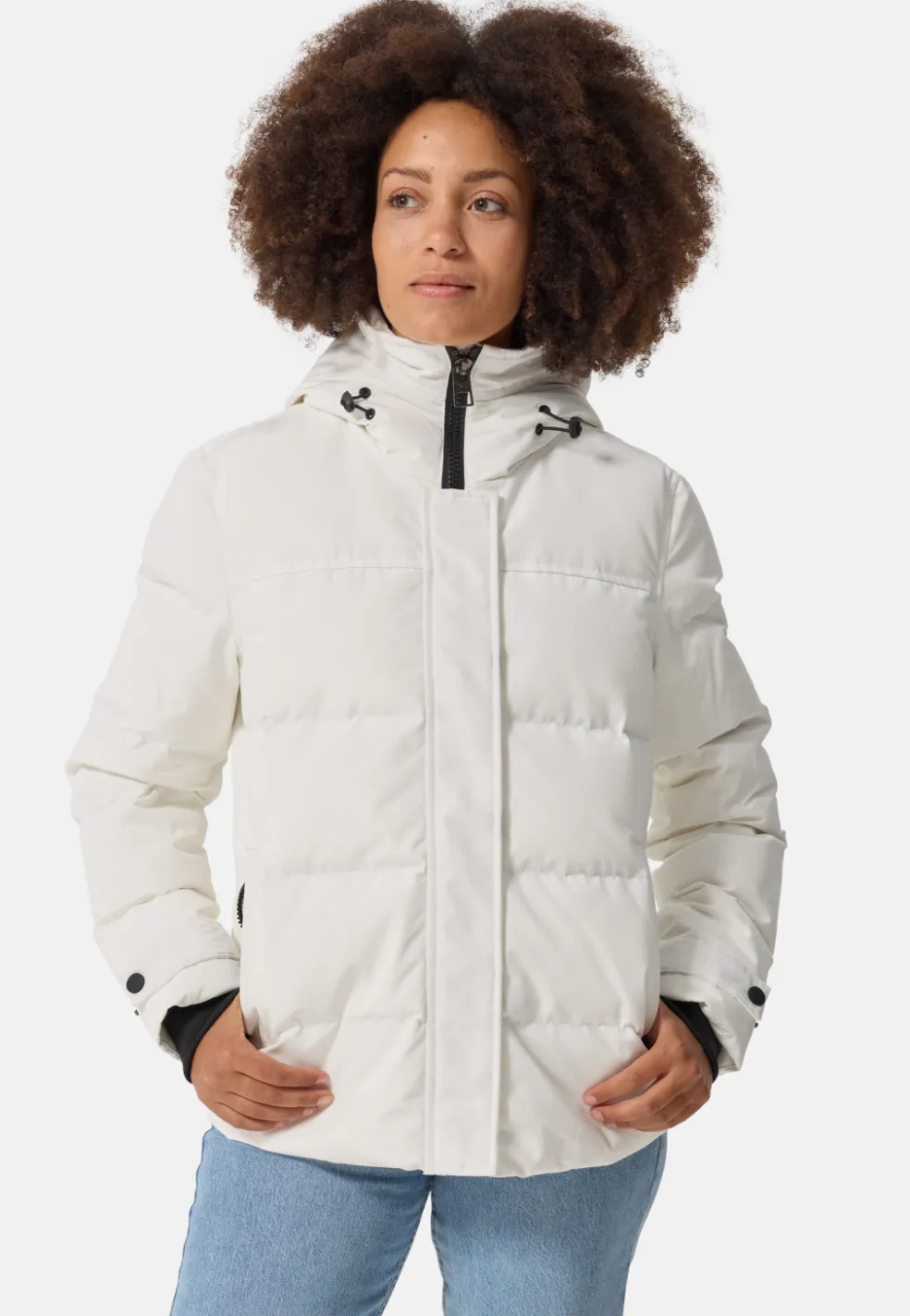 Daunenparka mit Kapuze und Kaschmirfutter weiss
