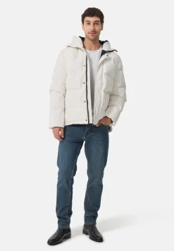 Daunenparka mit Kapuze und Kaschmirfutter weiss