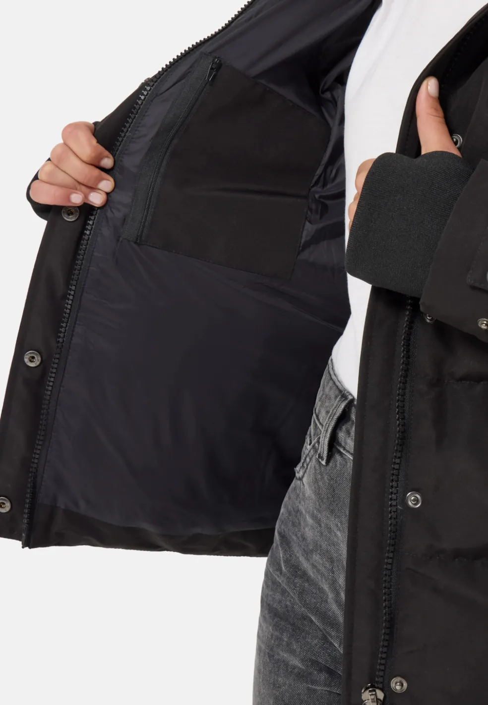 Daunenparka mit Kapuze und Kaschmirfutter schwarz