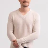 Grobgestrickter Recycelter Kaschmir V-Ausschnitt Pullover ecru