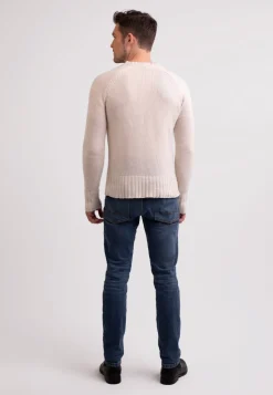 Grobgestrickter Recycelter Kaschmir V-Ausschnitt Pullover ecru