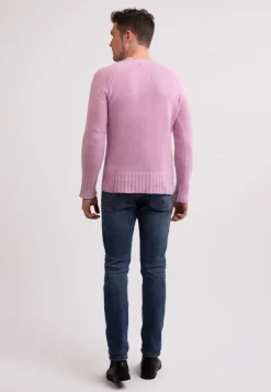 Grobgestrickter Recycelter Kaschmir V-Ausschnitt Pullover rosa