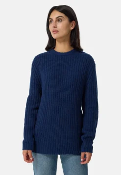 Grobgestrickter Wolle Kaschmir Rundhals Pullover dunkelblau