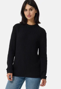 Grobgestrickter Wolle Kaschmir Rundhals Pullover schwarz