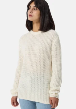 Grobgestrickter Wolle Kaschmir Rundhals Pullover weiss